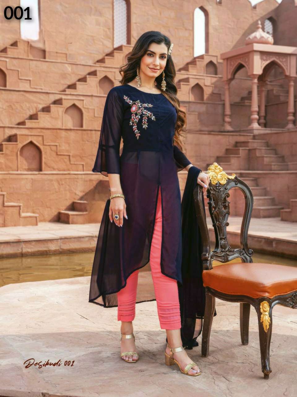 S3forever-Desi Kudi-Handwork-Zardosi-Fox-Georgette-Kurti- Bottom-Dupatta-001